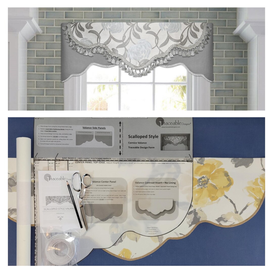 Scalloped Cornice Valance, Sewing Alternative, Kit for DIY Room Decor