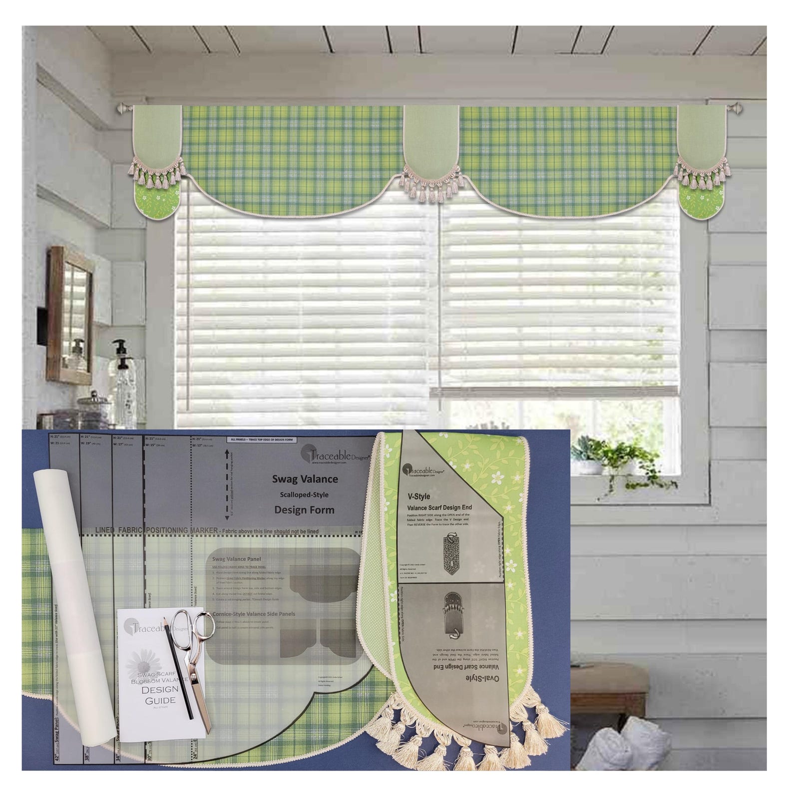 Multi-style Swag-scarf & Cornice Valance Kit, Sewing Alternative, DIY, Rod Pocket, Lined, Room ...