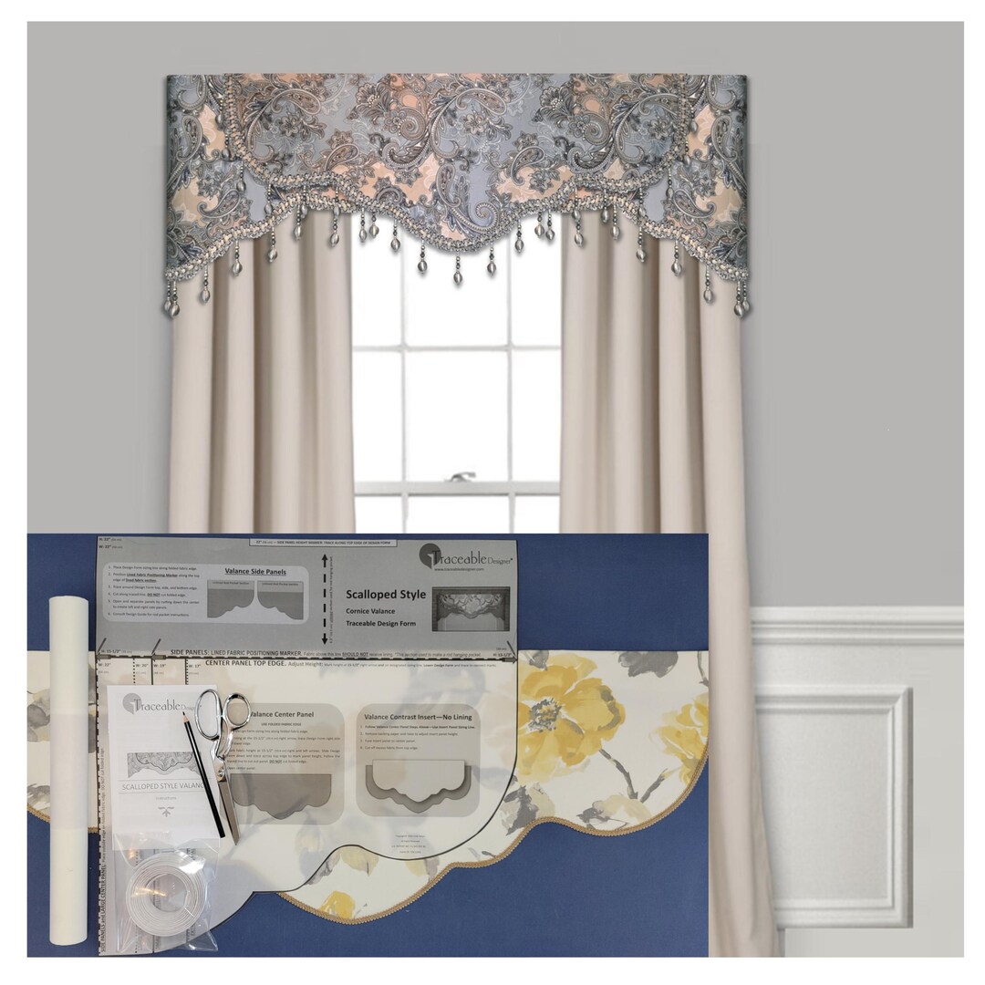 Scalloped Cornice Valance, Sewing Alternative, Kit for DIY Room Decor