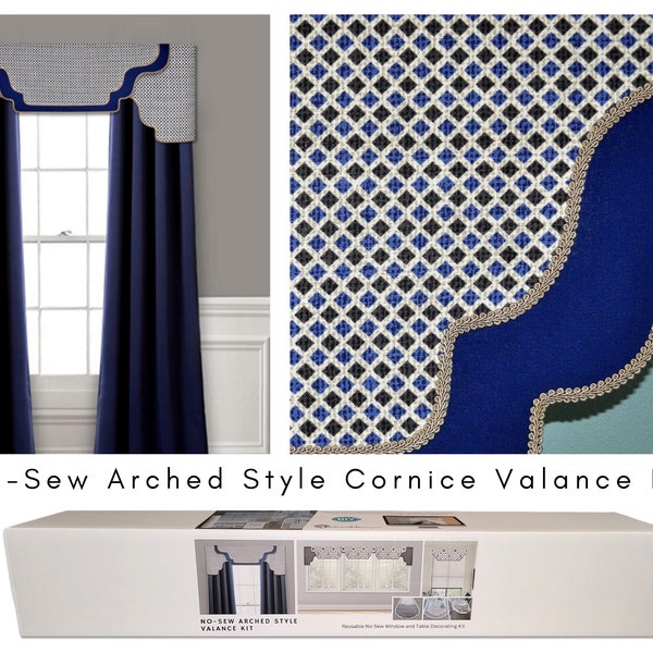 No-Sew, Arched-Style Cornice Valance Kit, DIY Room Decor, Pattern, Curtain, Fit All Window Sizes & Bay Windows,