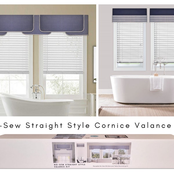 No-Sew, Straight and Layered Cornice Valance Kit, DIY Room Decor, Pattern, Curtain, Fit All Window Sizes