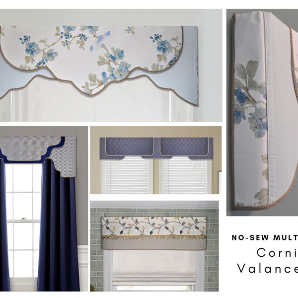 Multi-Style Cornice Valance Kit, DIY, No-Sew Curtain, All Window Sizes & Bay Windows