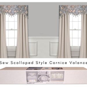 No-Sew, Scalloped-Style Cornice Valance Kit, DIY Room Decor, Pattern, Curtain, Fit All Window Sizes & Bay Windows,