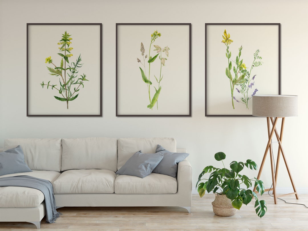 Printable Floral Watercolor Colorful Wall Art Set of 3 Wild Flowers ...