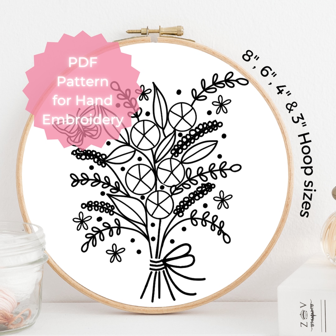 Floral Bouquet and Butterfly - PDF Hand Embroidery Pattern - Instant ...