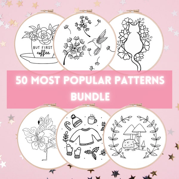 50 Most Popular Patterns Bundle - PDF Hand Embroidery Pattern - Instant Download, 8" - 6", Modern Hand Embroidery, Bestsellers from our shop