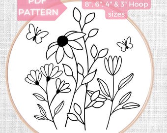 Beautiful Simple Wildflowers - PDF Hand Embroidery Pattern - Instant Download, 8&quot; - 3&quot;, Modern Hand Embroidery, Floral motives, Cute Bouquet