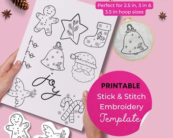 Printable Stick & Stitch - Christmas Embroidery Design Ornament PDF Pattern - Easy Hand Embroidery, Cute Winter Embroidery - Download