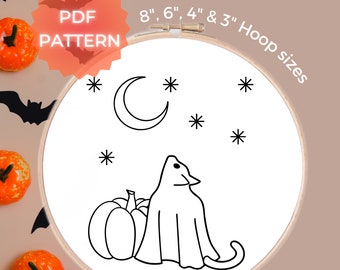 Ghost Cat Embroidery Pattern: Modern Halloween Design (PDF Pattern)