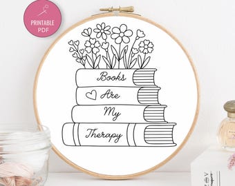 Book Lovers Embroidery Pattern, Floral Book Embroidery Pattern PDF, Book Stack Embroidery Design, Book Lover Gift