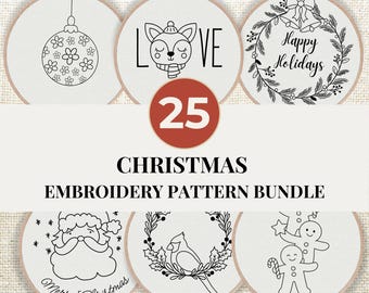 Christmas Hand Embroidery Patterns • 25 Holiday Designs (PDF Download)