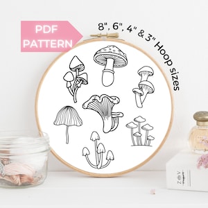 Forest Mushrooms, Different types of mushrooms - PDF Embroidery pattern, Instant Digital Download, 8 - 3 in, Modern Hand Embroidery