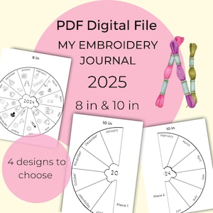 2025 Hand Embroidery Journal Template - PDF Digital Download + Instructions & graphics of basic stitches,  Thread journal template