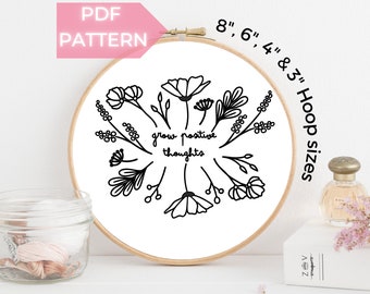 Floral Hand Embroidery Pattern: Grow Positive Thoughts (PDF Pattern)