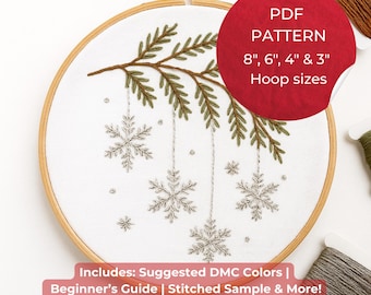 Christmas Tree Snowflakes Embroidery Pattern PDF | Hand Embroidery Pattern for Holiday Decor | Easy Winter Branch Design | Digital Download
