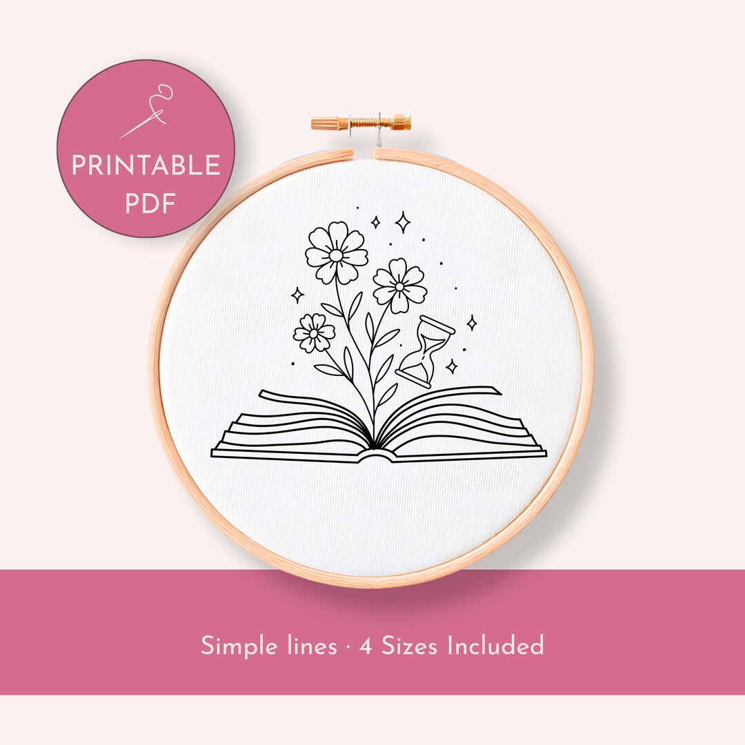 Floral Book Embroidery Pattern PDF | Open Book With Flowers Line Art ...