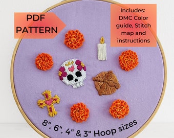 Mexican Ofrenda Embroidery Pattern: Sugar Skull, Halloween (PDF Download)