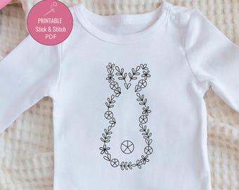 Floral Bunny Silhouette Embroidery Pattern | Botanical Spring Rabbit Design (PDF Download)