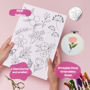 Printable Stick and Stitch Flowers Embroidery - PDF Pattern - Floral Hand Embroidery Sheet -Pocket Jean- Instant Download
