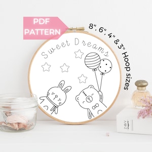 Teddy Bear Baby Embroidery Pattern PDF – Hand Embroidery for Nursery Decor, Baby Shower Gift, Cute Animal Hoop Art Download for Kids