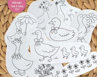 Goose Stick and Stitch Embroidery Pattern PDF, Cottagecore Goose Designs, Printable Hand Embroidery Template, Digital Download