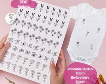 Scattered Mini Floral Stick and Stitch Embroidery Patterns for Clothes  PDF | Small Flower Designs for Baby Onesies, Shirts