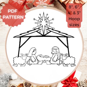 Nativity Christmas - Winter  Embroidery PDF Pattern, Christmas Nativity Embroidery, Hand Embroidery Christmas Pattern, Digital Download