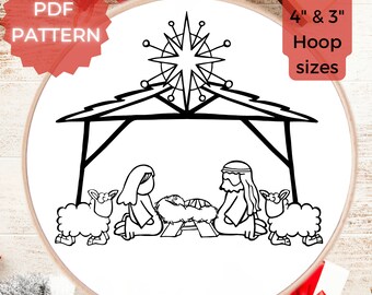 Nativity Christmas - Winter  Embroidery PDF Pattern, Christmas Nativity Embroidery, Hand Embroidery Christmas Pattern, Digital Download