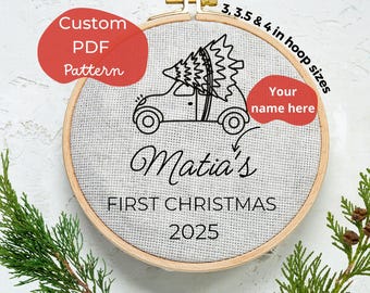 Personalized Baby’s First Christmas Ornament Embroidery Pattern PDF | Custom Name 2025 | Digital Download for Hand Embroidery