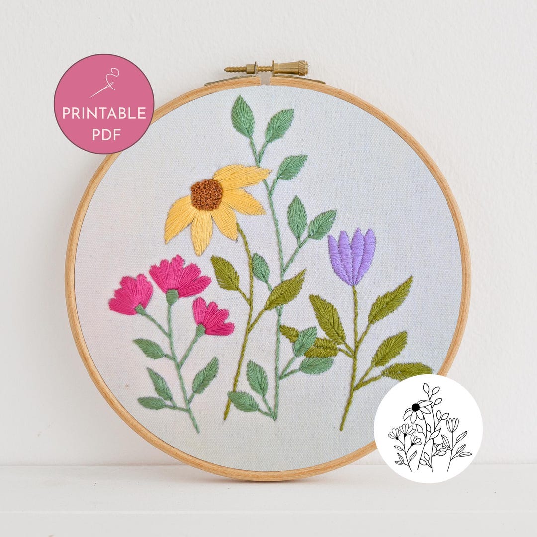 Wildflowers Hand Embroidery Pattern PDF – Floral Hoop Design (digital ...
