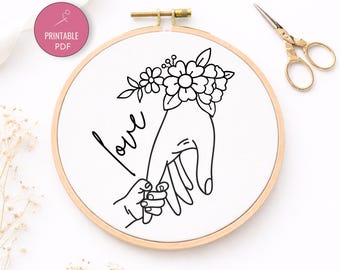 Mom And Baby Hands Floral Embroidery PDF Pattern, DIY Gift, New Mom Gift Embroidery, Mother Embroidery - Instant Download, Modern Embroidery
