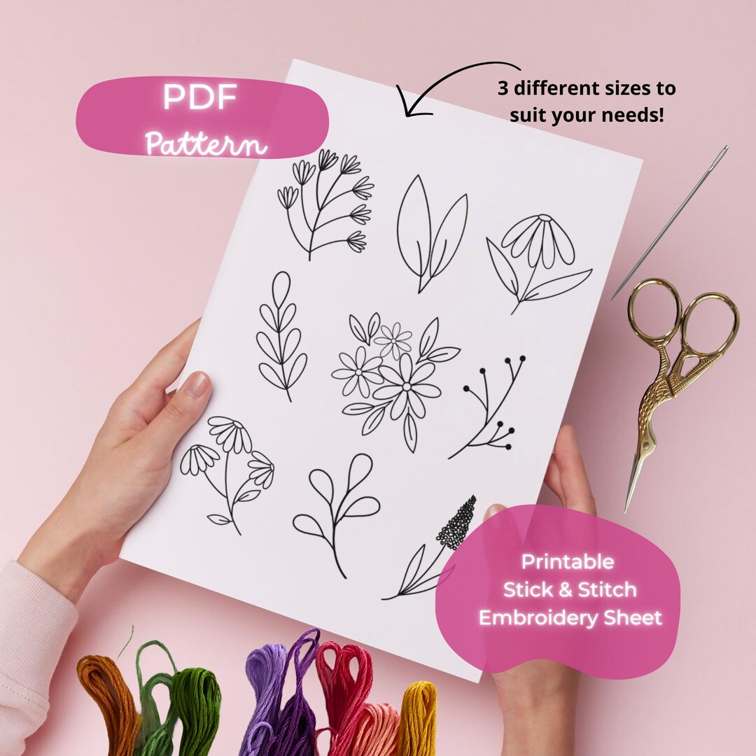Printable Stick and Stitch Flowers Embroidery - PDF Pattern - Floral ...