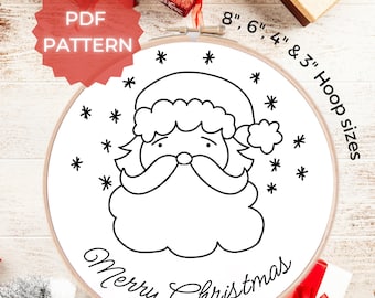 Cute Santa Claus Christmas Embroidery PDF Pattern, Merry Christmas Santa Embroidery, Hand Embroidery Christmas Pattern, Digital Download