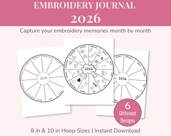 2026 Hand Embroidery Journal Template - PDF Digital Download + Instructions & graphics of basic stitches,  Thread journal template