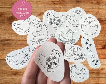 Chicken Stick and Stitch Embroidery Pattern Bundle | Cute Hen & Chick Designs | Printable Hand Embroidery PDF
