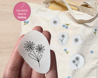 Mini Flower Embroidery Pattern | Stick & Stitch Embroidery Patterns for Tote bags, Onesies, Jeans | Beginner Friendly Mini Floral Designs