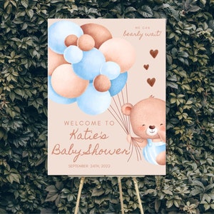 Teddy Bear Baby Shower Welcome Sign, Welcome Baby Shower Sign, Editable Template, Printable, Instant Download
