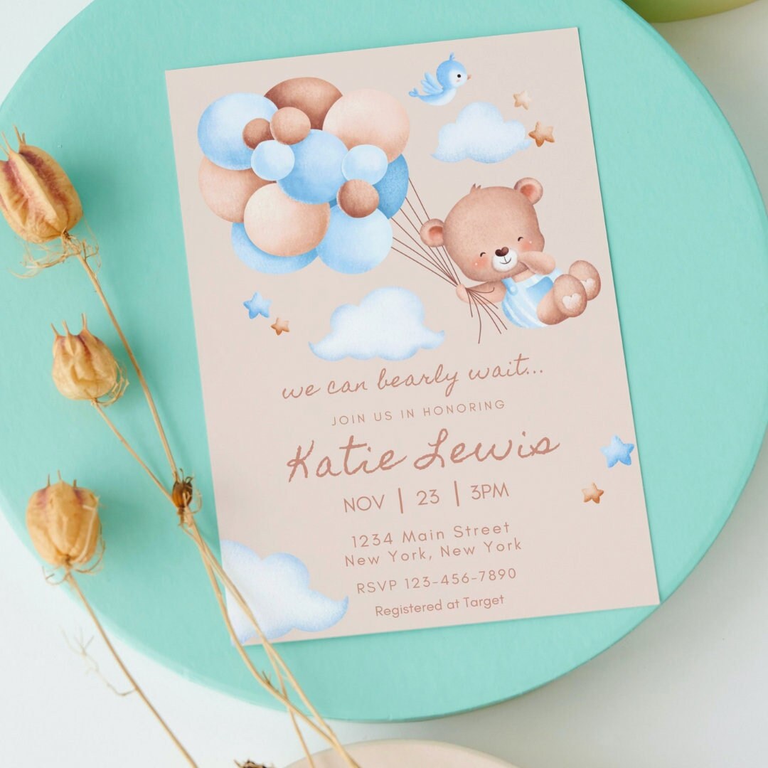 Teddy Bear Baby Shower Invitations, Printable, Baby Shower Invitation ...