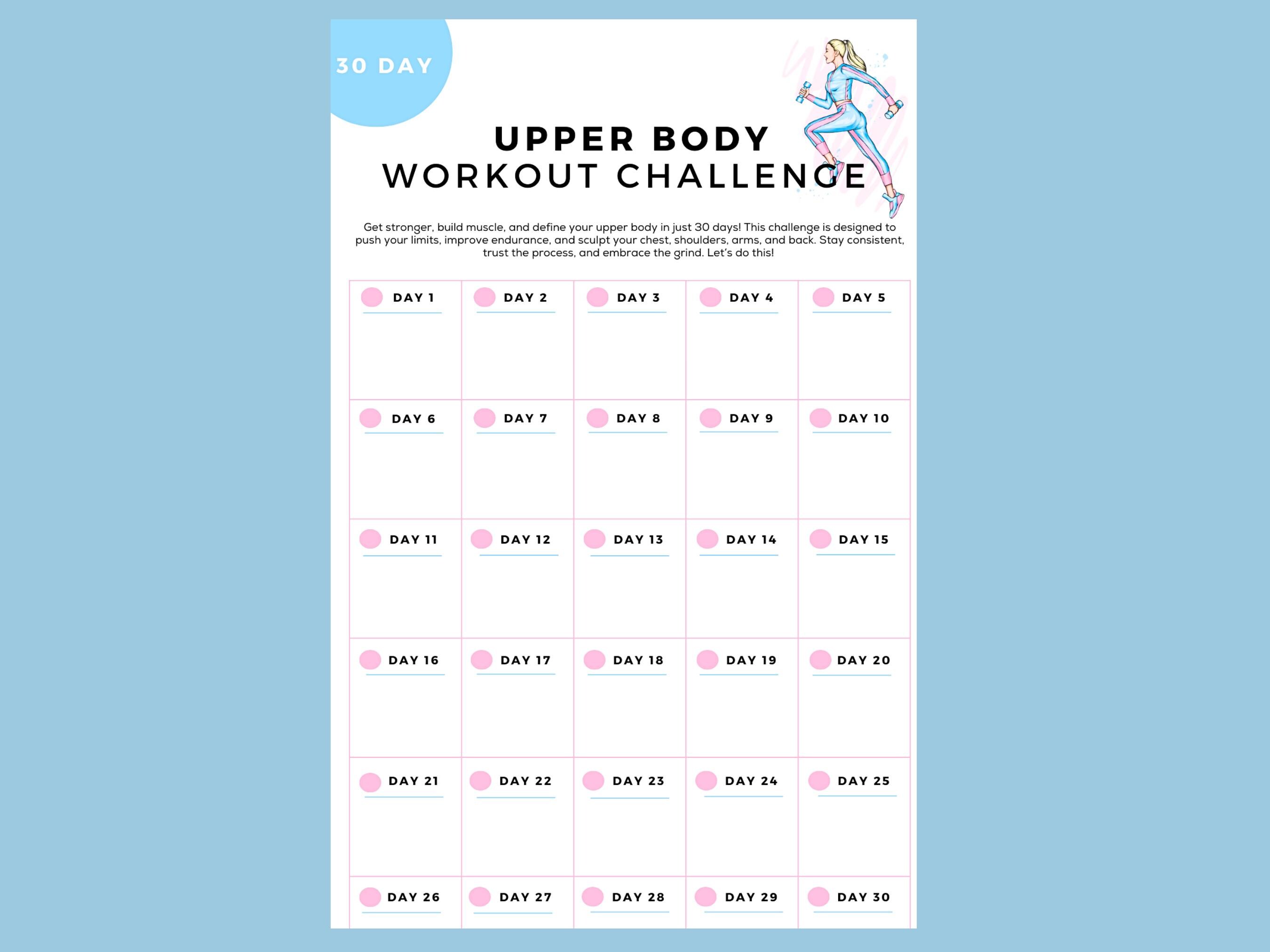 30 Day Upper Body Workout Printable | Chest Workout | Arm Workout ...