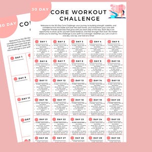 30 Day Core & Abs Workout Challenge Printable | Core Exercise | Core Training | Ab workout | Ab Exercise | Flat tummy | Abs training