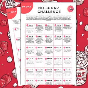 30 Day No Sugar Challenge Printable | Sugar Free | Avoid Sugar | No Added Sugar | Sugar Detox | Give Up Sugar | No Junk Food | Slash Sugar