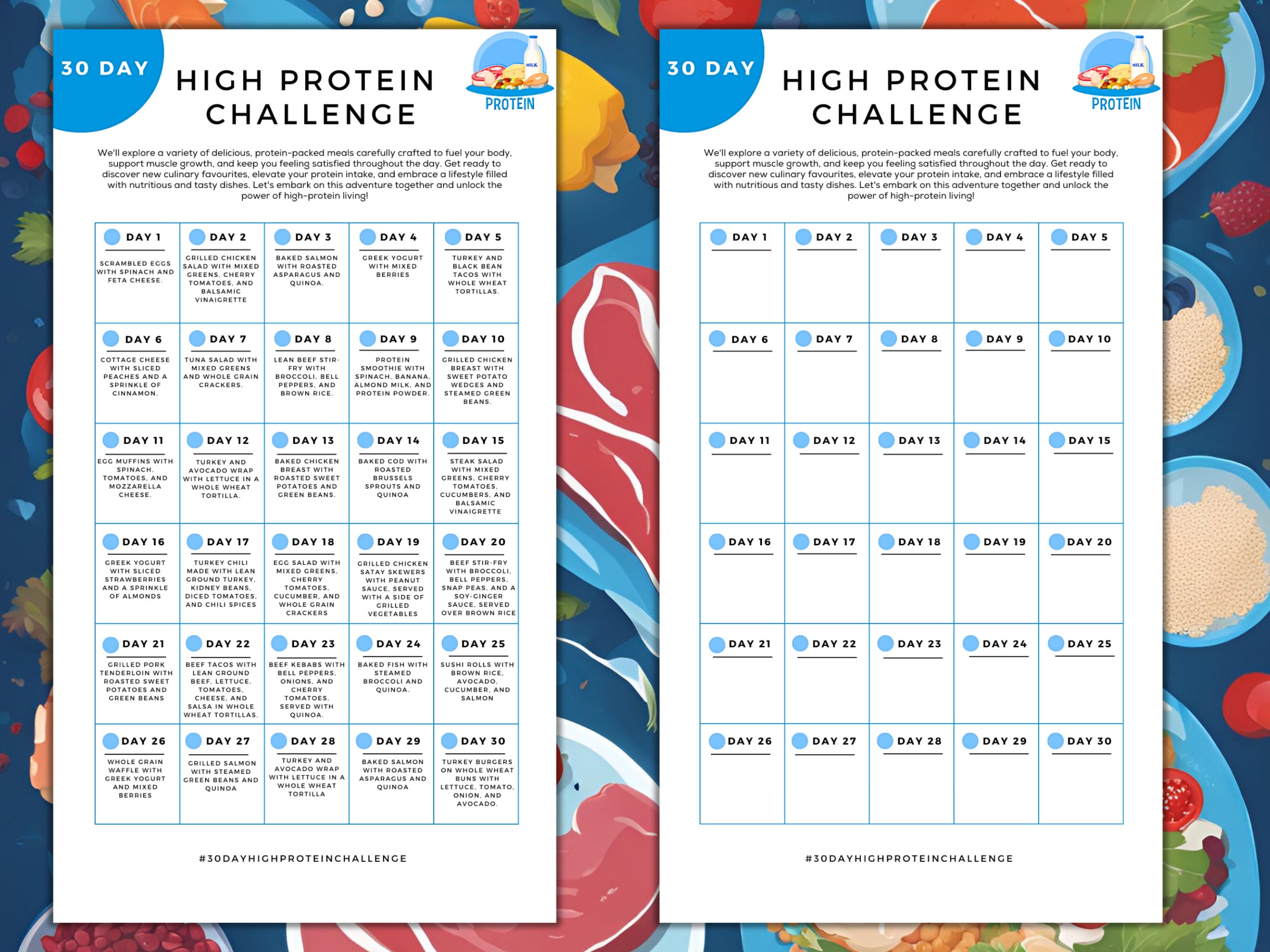 Protein Building Challenge Worksheet.pdf 30 Day High Protein Challenge Printable | High Protein Food List | High ...