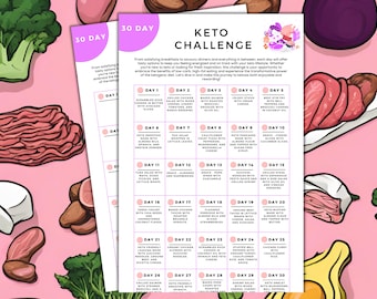 30 dagen Keto-uitdaging afdrukbaar | Koolhydraatarme Keto | Keto-voedsel | Keto-voedsellijst | Keto Boodschappen Keto Planning | Keto-maaltijdplan | Keto-dieet