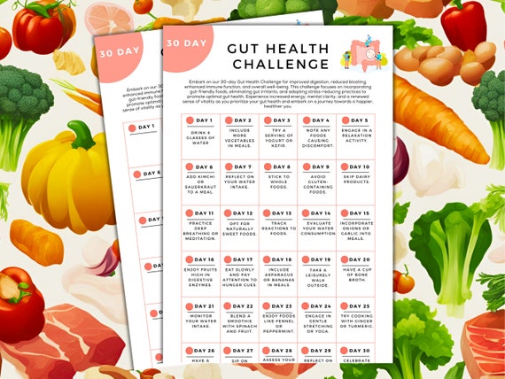30 Day Gut Health Challenge Printable | Gut Health Diet | Gut Health Food | Gut Health Plan | Gut Health Nutrition | Gut Health Digestive