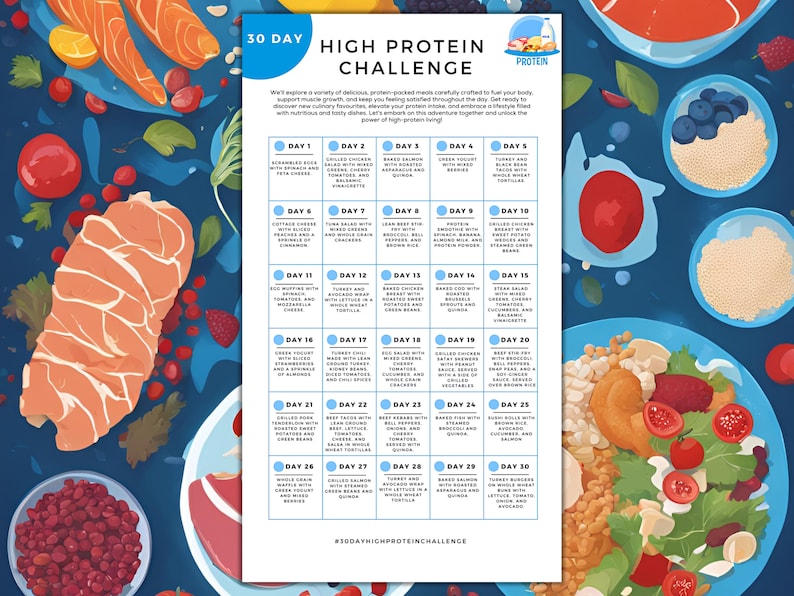 Protein Building Challenge Worksheet.pdf 30 Day High Protein Challenge Printable | High Protein Food List | High ...