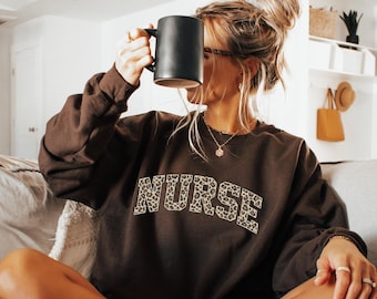 Leopard Nurse Sweatshirt, RN Shirt, Cute Nurse Shirt, Nurse Life Shirt, Nurse Hoodie, Nursing School Sweatshirt, Registered Nurse Sweatshirt