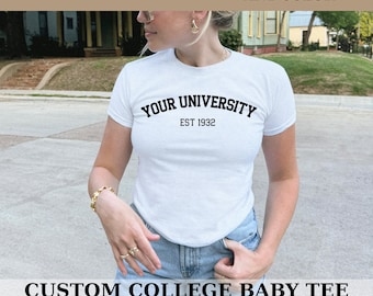 Custom College Baby Tee – Personalized Y2K Crop Top, Sorority Shirt, Game Day Tee, Graduation Gift, Tailgate Outfit