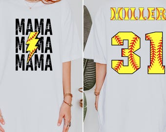 Comfort Colors®Softball Mama Shirt,Personalized Softball Mom T-Shirt for Women,Custom Softball Team Name Shirt, Mother's Day Gift