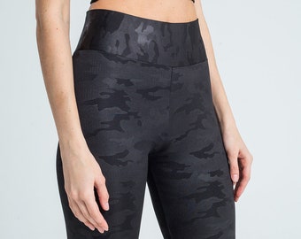 Camouflage Black Leggings with Tulle Detailed - Camouflage Black Sports Leggings - Camouflage Gym Leggings - Activewear - Women Leggings