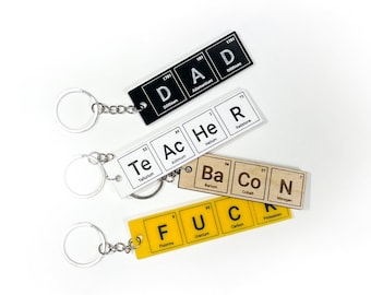 Porte-clés personnalisé avec nom d'élément de tableau périodique - Clip pour sac à dos, cadeau personnalisé de chimie pour les geeks et les professeurs de sciences